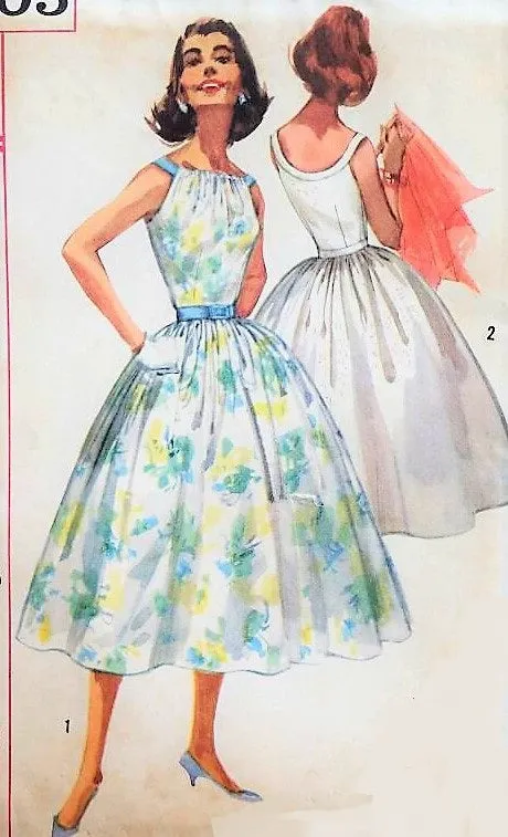 1950s BOMBSHELL Party Dress Simplicity 2105 Vintage Sewing Pattern Figure Flattering Day or Evening Cocktail Dress Rockabilly Bu