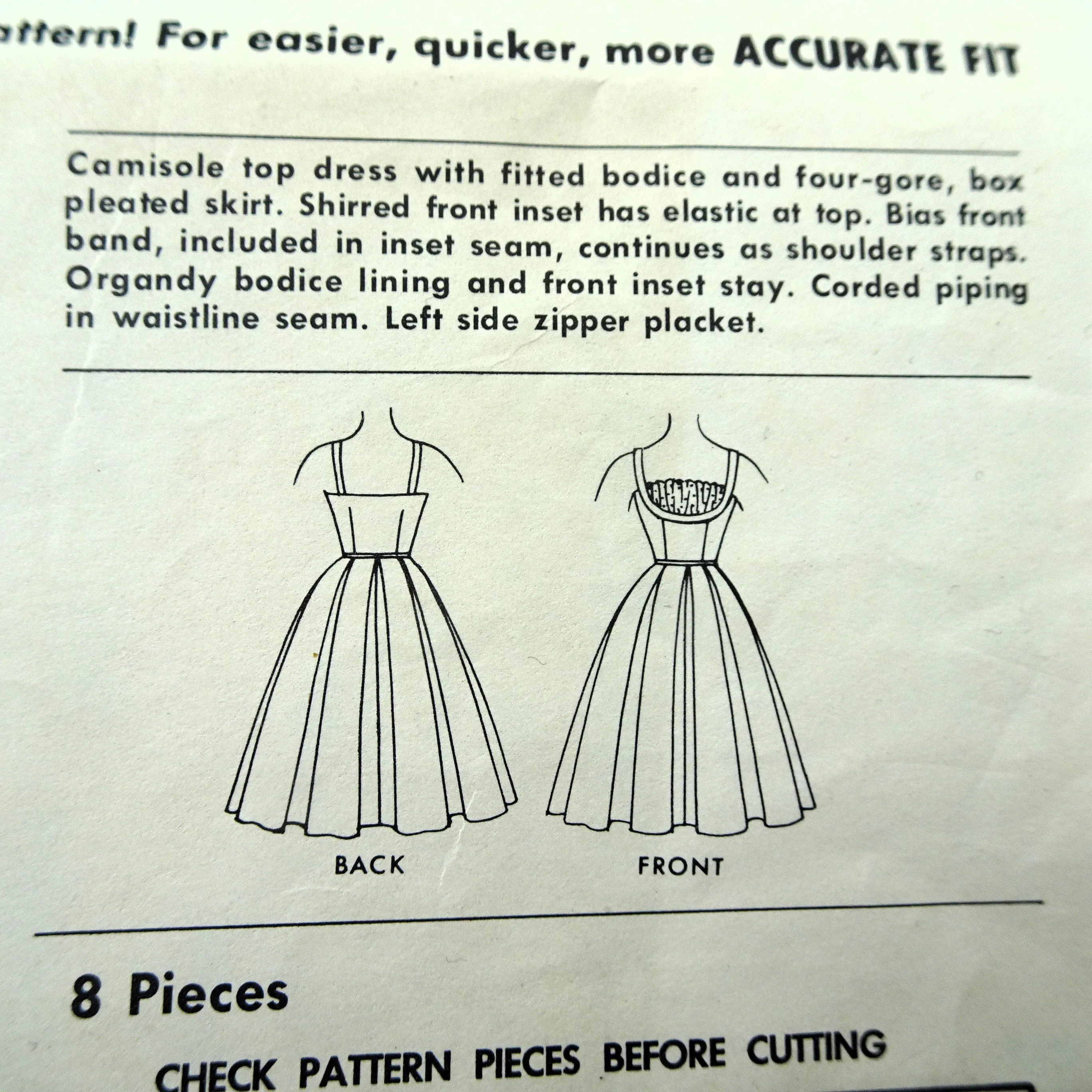 1960 LOVELY Brigitte Bardot Style Dress Pattern McCALLS 5406 Beautiful Fitted Camisole Top Bodice Flattering Shelf Bust Shirred 