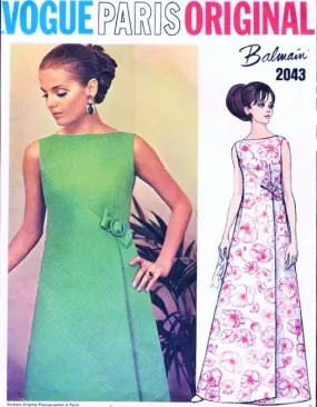 60s ELEGANT Balmain Evening Gown Dress Pattern VOGUE PARIS Original 2043 Asymmetrical Seaming and Front wrap, 2 Lengths Bust 38 