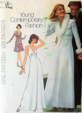 70s LOVELY Plunging Neckline Halter Dress Jacket Evening Gown Pattern SIMPLICITY 6658 Flattering Empire Dress Day or Evening Bus