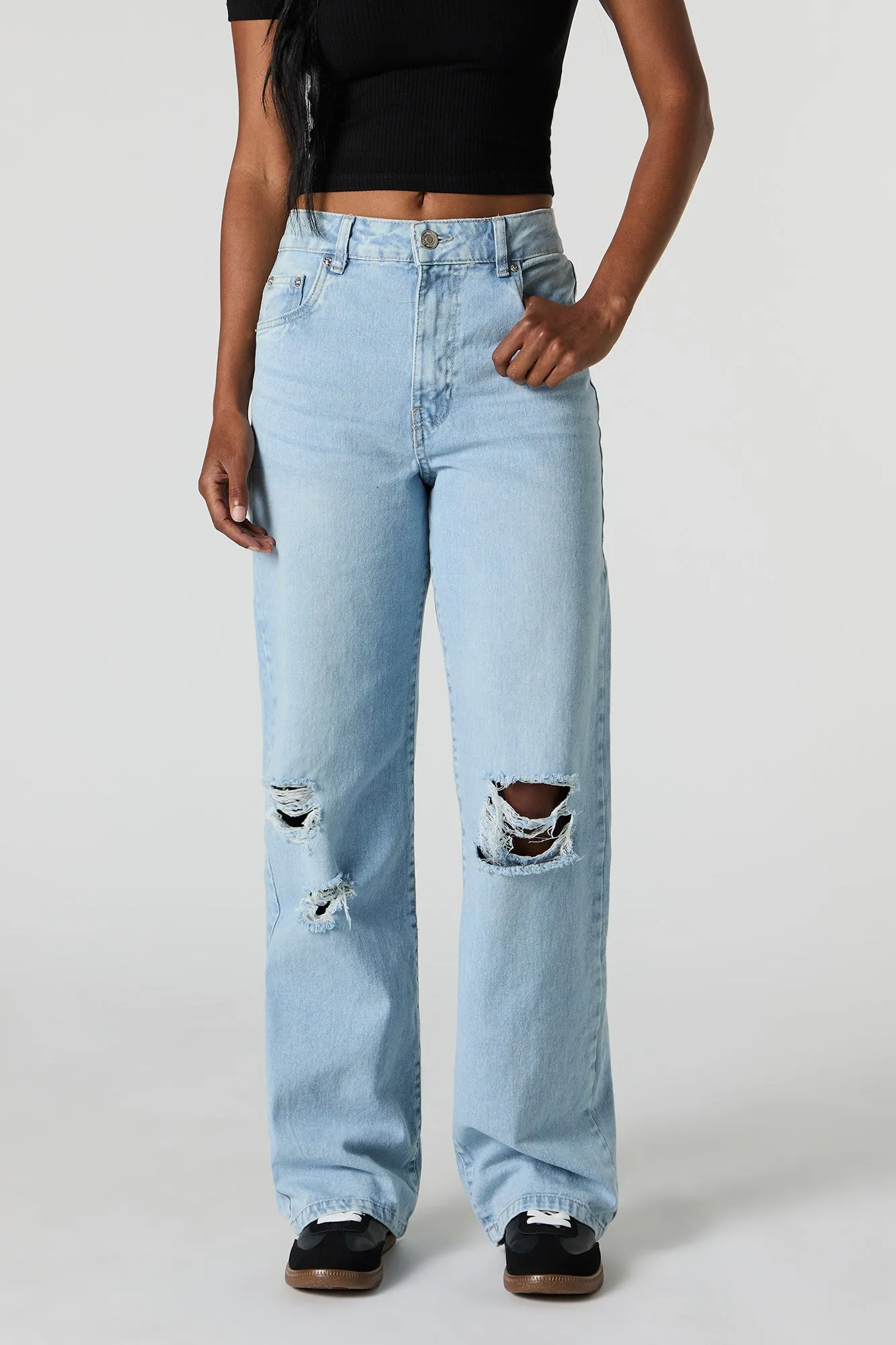 90's High Rise Wide Leg Distressed Jean