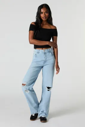 90's High Rise Wide Leg Distressed Jean