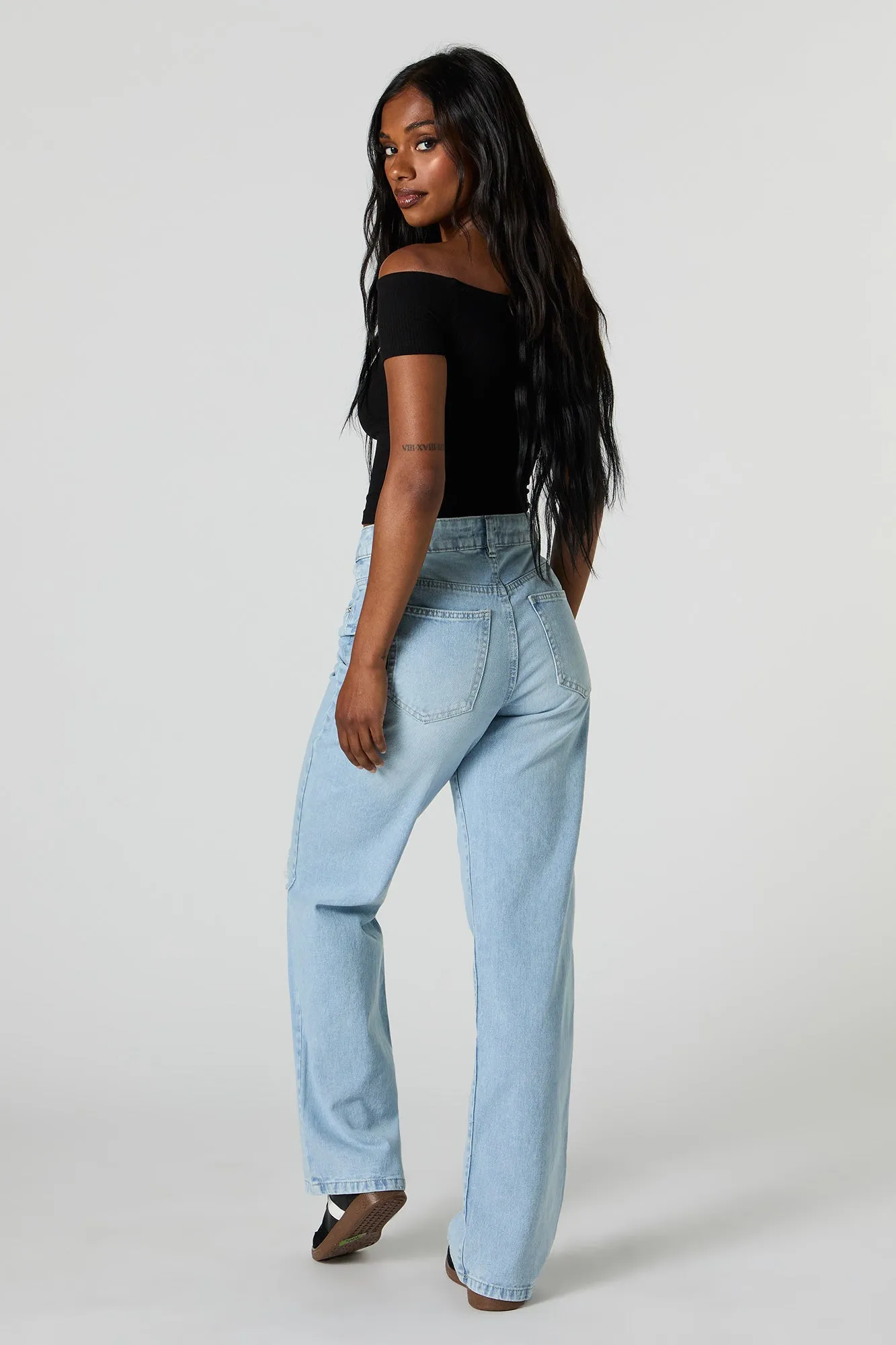 90's High Rise Wide Leg Distressed Jean