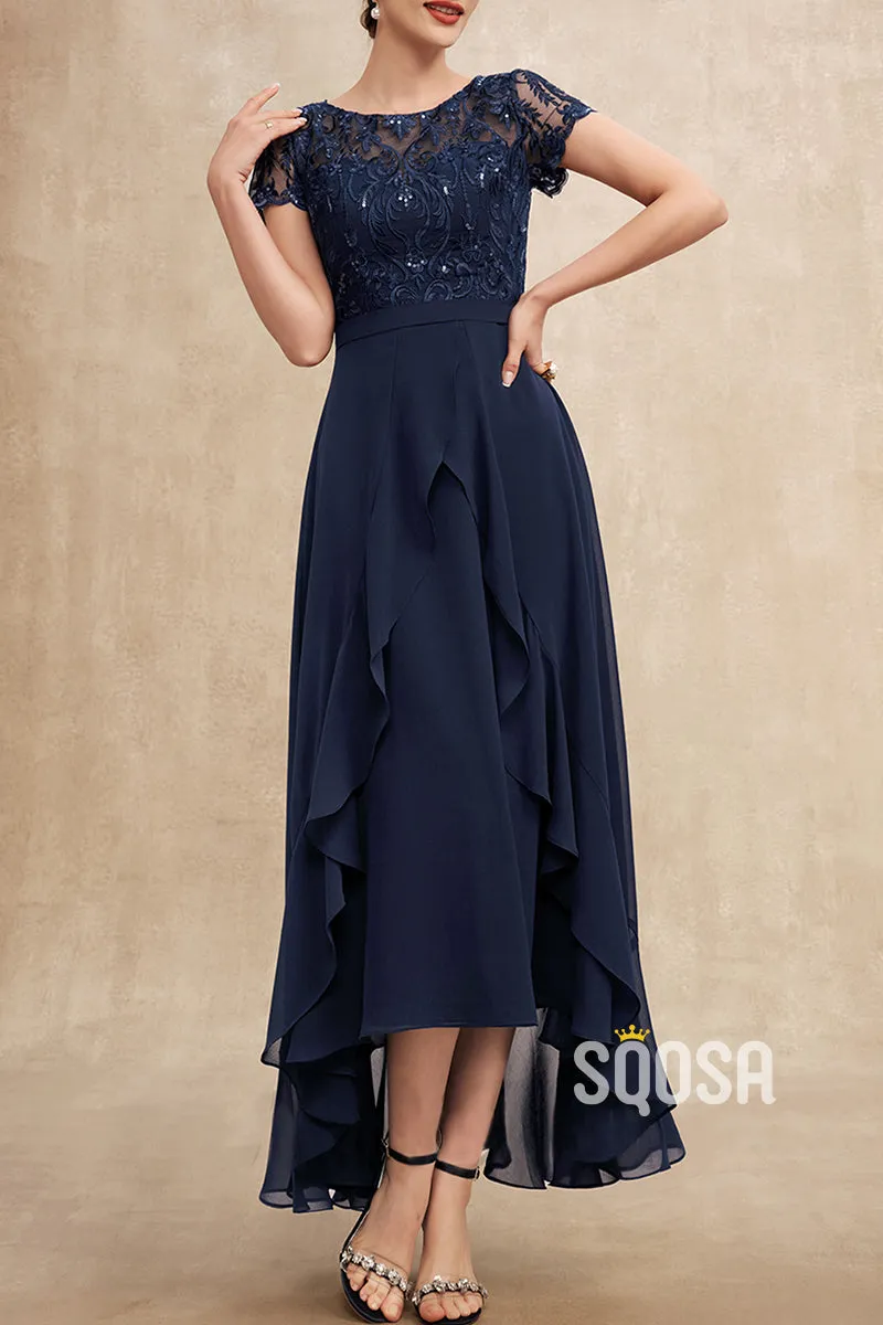 A-Line Applique Scoop Mother of the Bride Dress Elegant Evening Gown QM3252