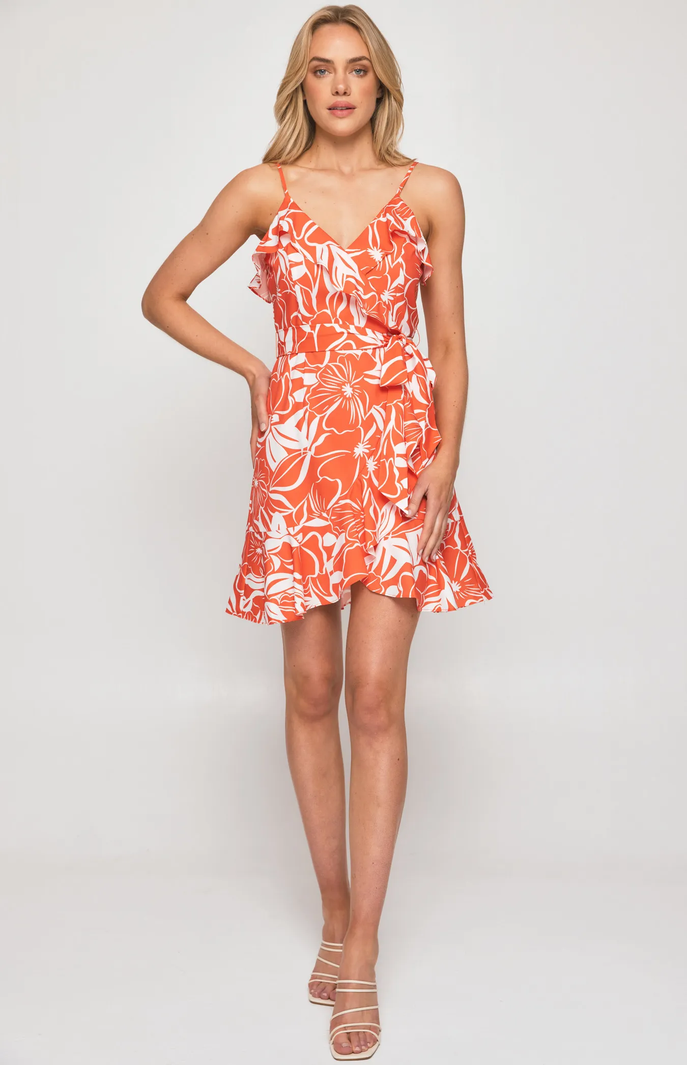 Abstract Floral Dress with Frill Details (SDR696-4A)