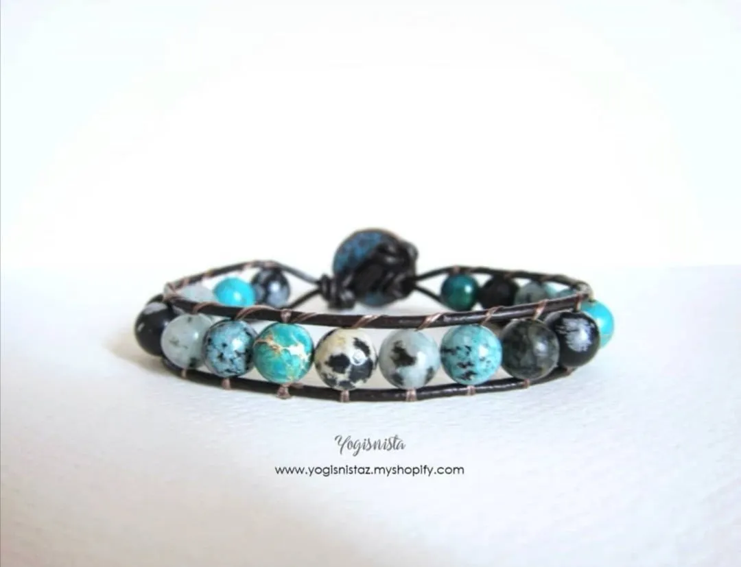 Aqua Mix Jasper Single Wrap Bracelet