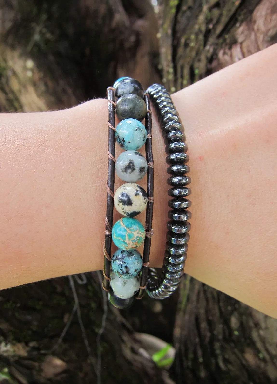 Aqua Mix Jasper Single Wrap Bracelet