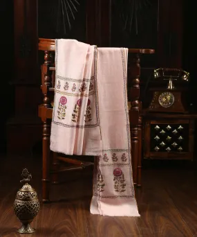 Baby Pink Handwoven Pure Pashmina Stole with Gulaabkari Border