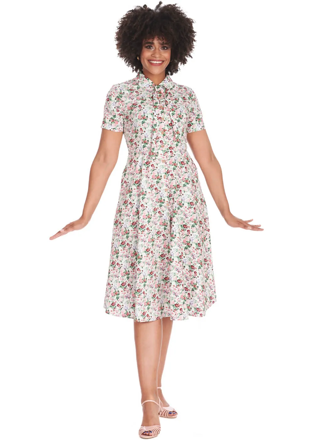 Banned Floral Burst 40's Swing Dress White