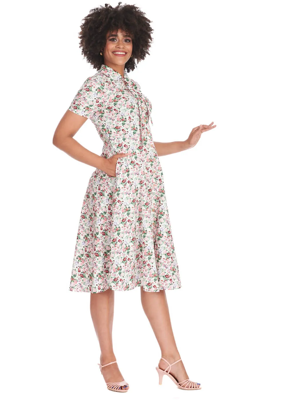 Banned Floral Burst 40's Swing Dress White