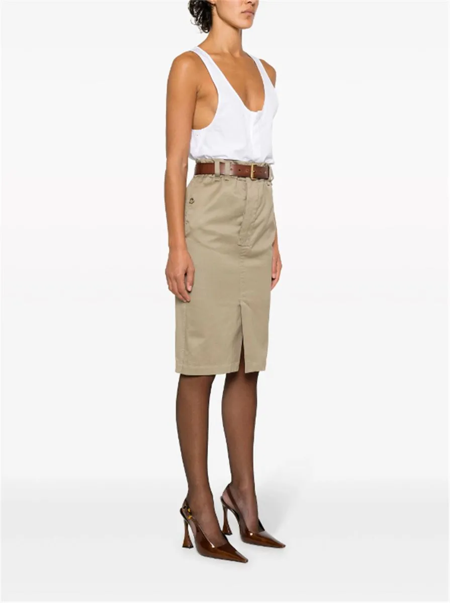 BELTED GABARDINE PENCIL SKIRT