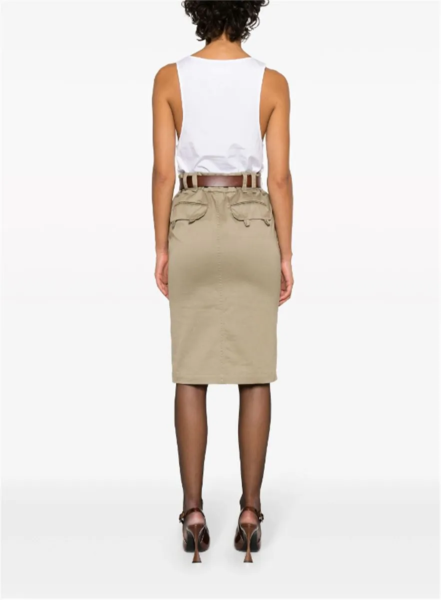 BELTED GABARDINE PENCIL SKIRT