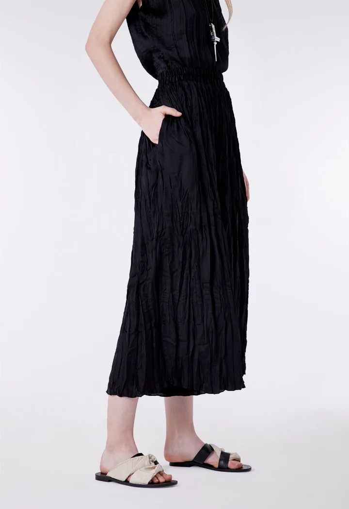 Black Crinkle Wide Leg Trouser