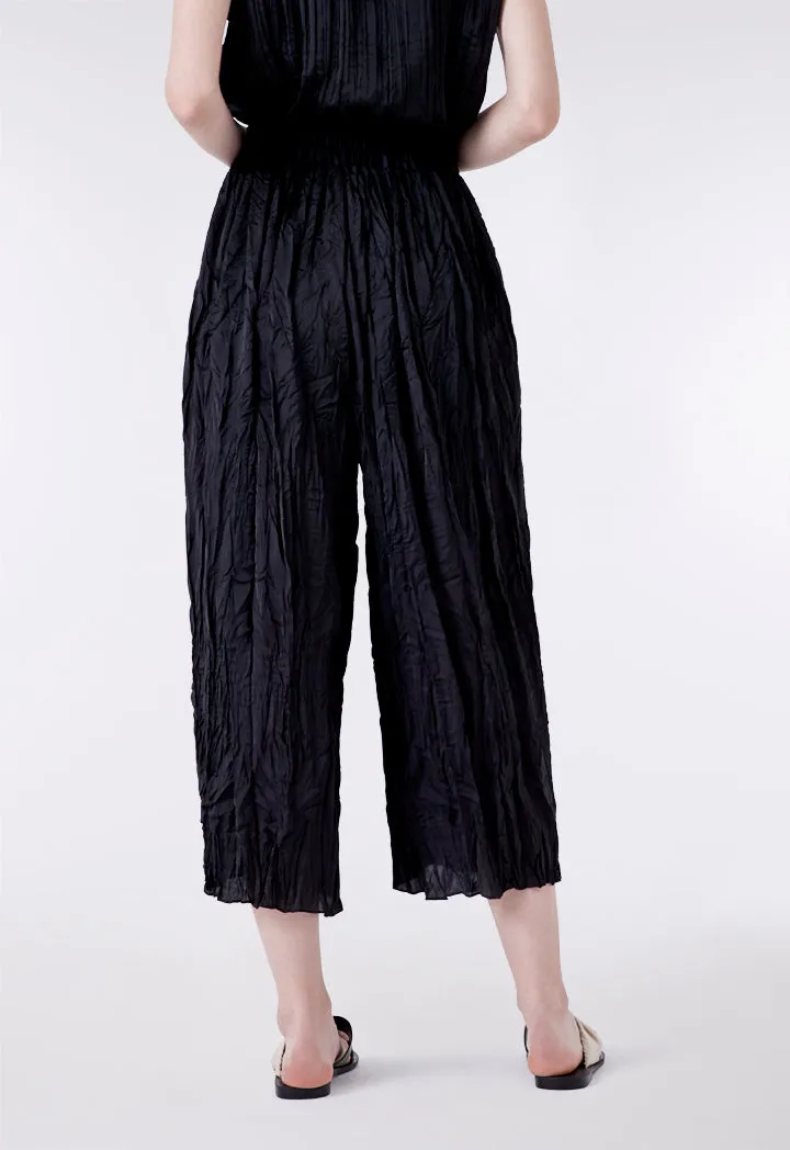 Black Crinkle Wide Leg Trouser