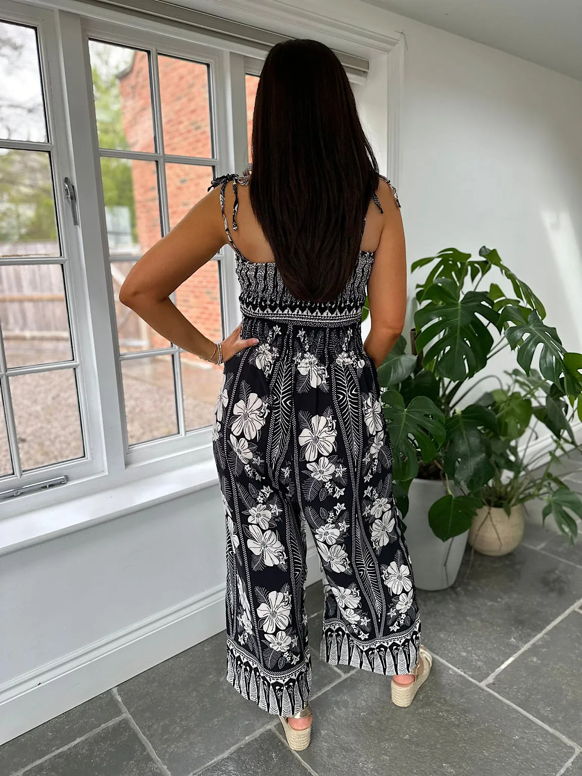 Black Flower Print Jumpsuit