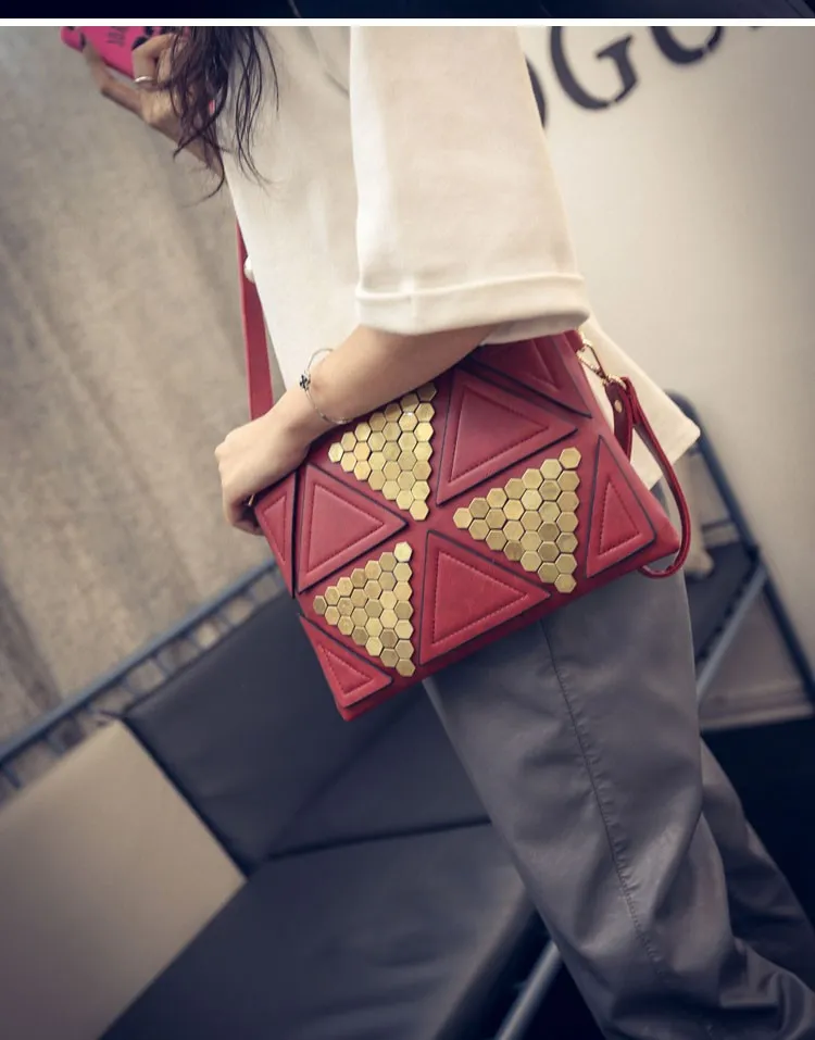 Black Grey Red Geometric Studs Oversized Envelope Clutch Bag Purse