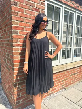 Black Pleated Strappy Dress Alesha