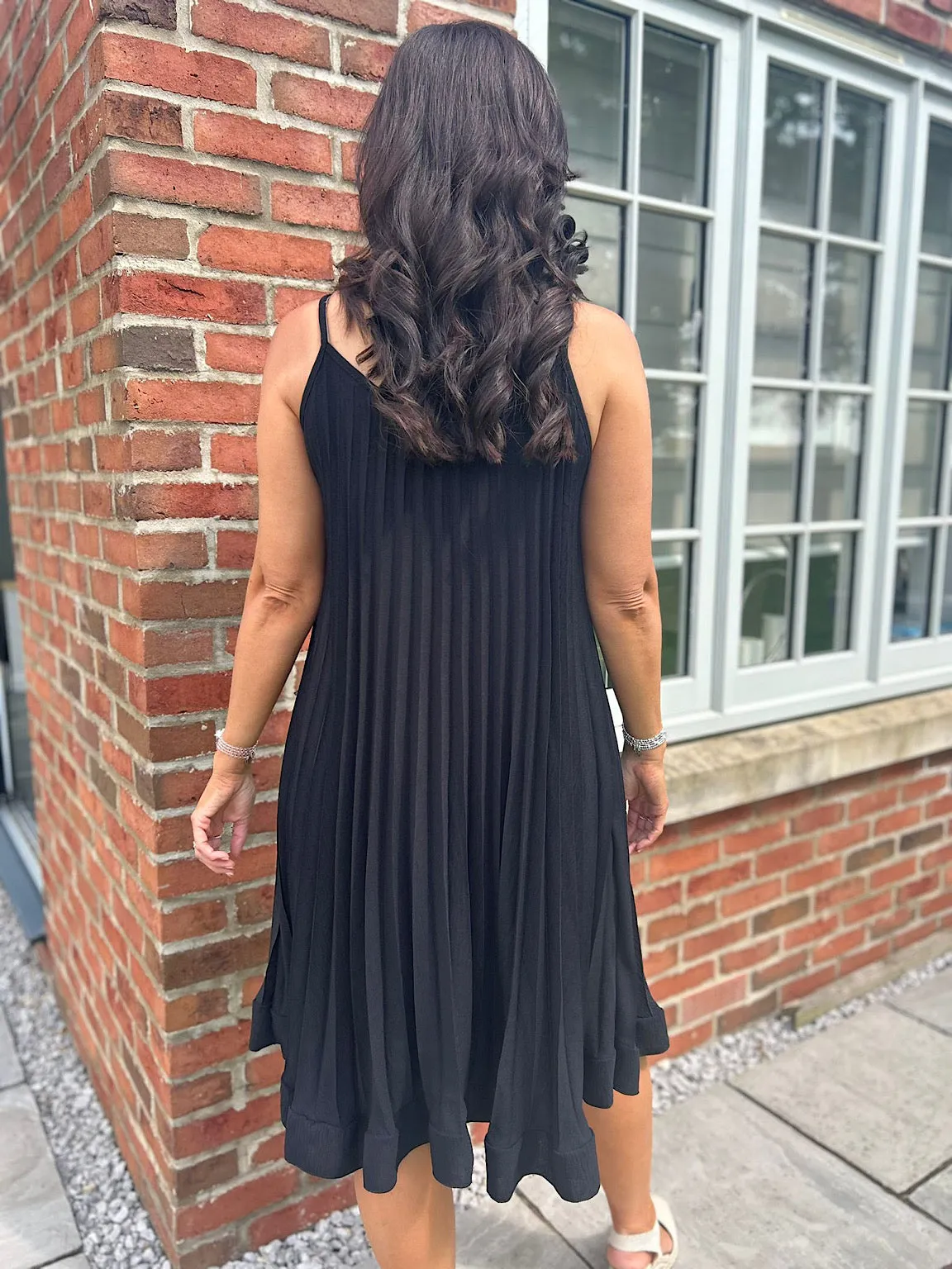 Black Pleated Strappy Dress Alesha