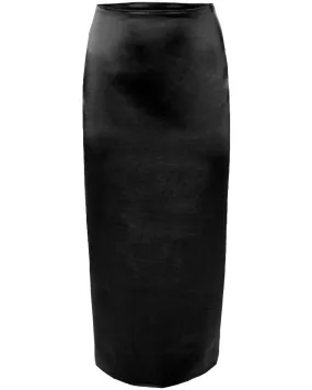 Black Satin Midi Skirt