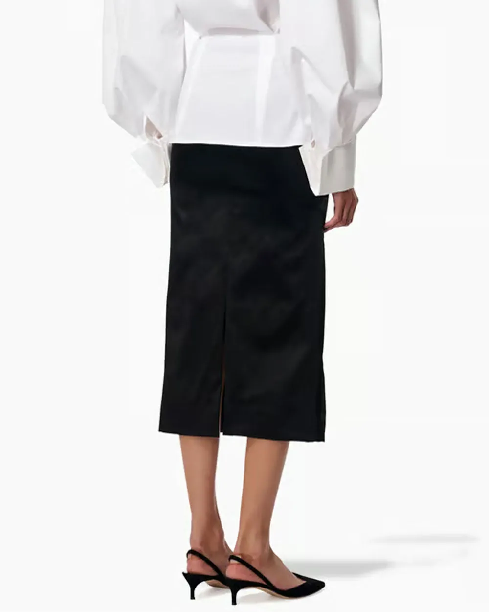 Black Satin Midi Skirt