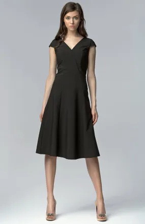 Black sleeveless flared cocktail dress