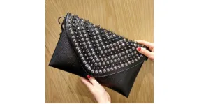 Black Spikes Studs Punk Rock Gothic Oversized Envelope Clutch Bag Purse