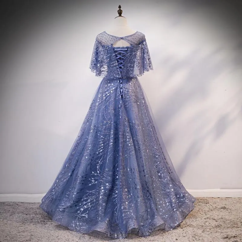 Blue Elegant A-line Long Prom Dress, Blue Evening Gown Graduation Dress