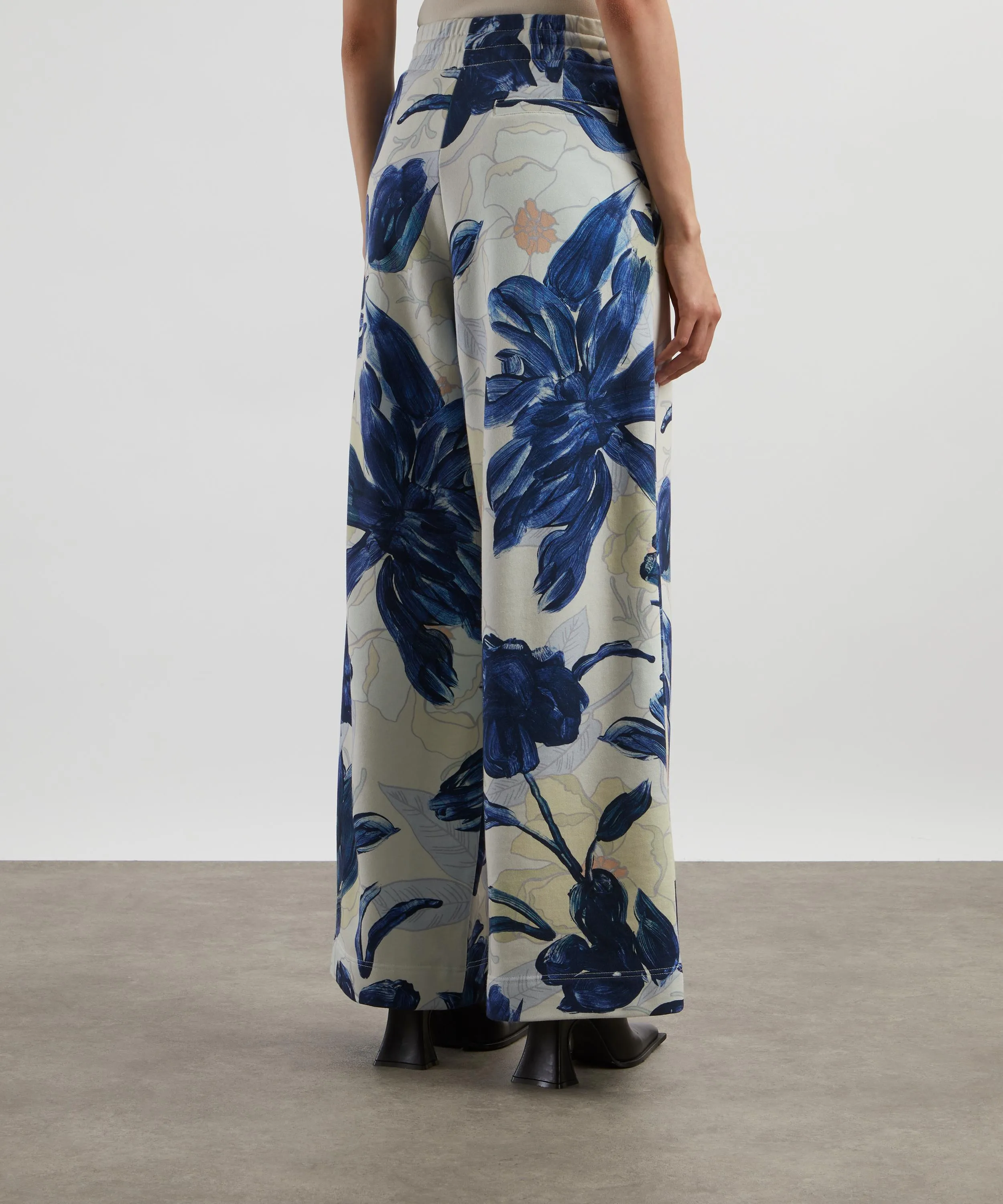 Blue Floral Drawstring Wide Leg Trousers