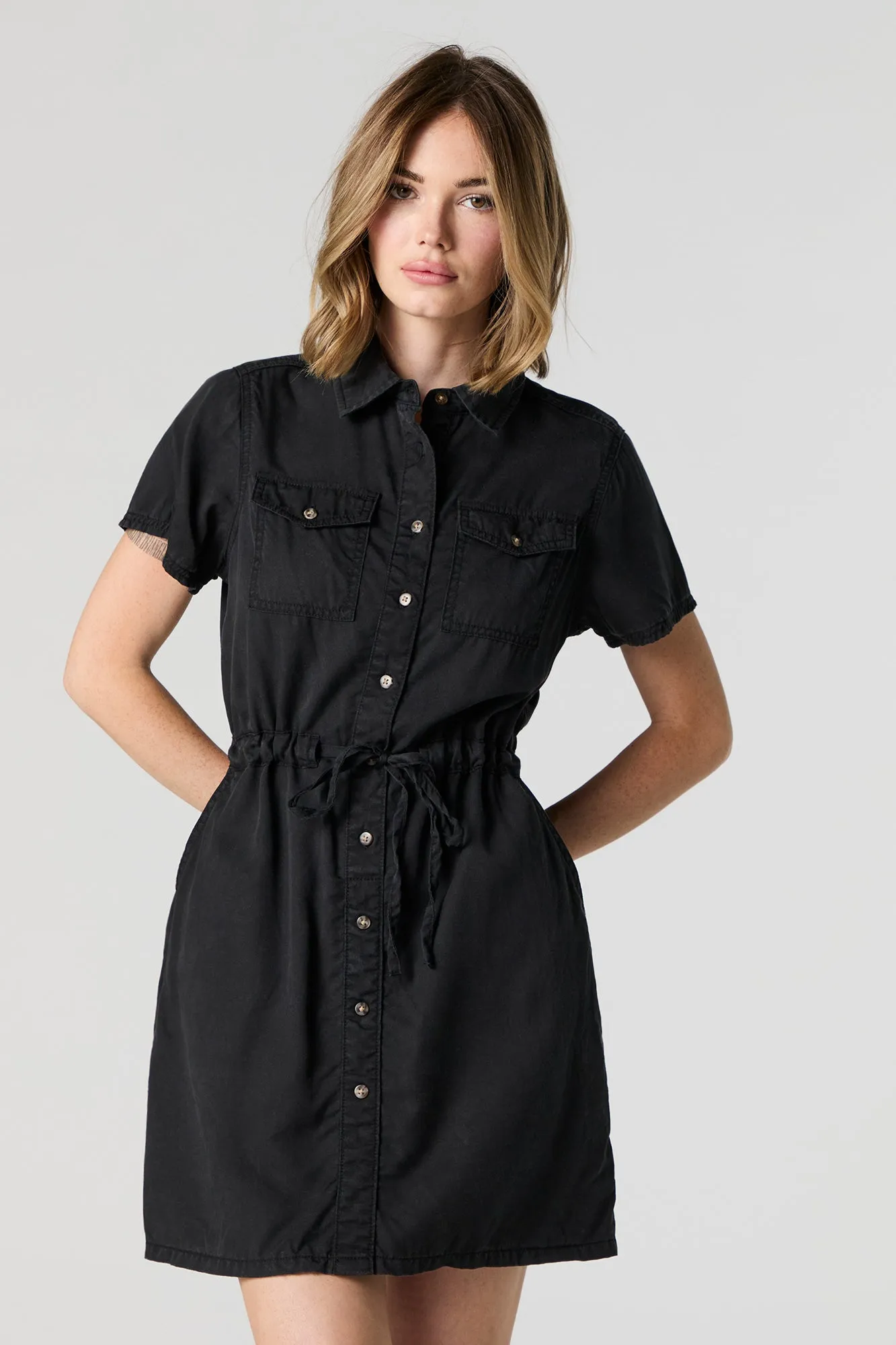 Button-Up Self Tie T-Shirt Dress