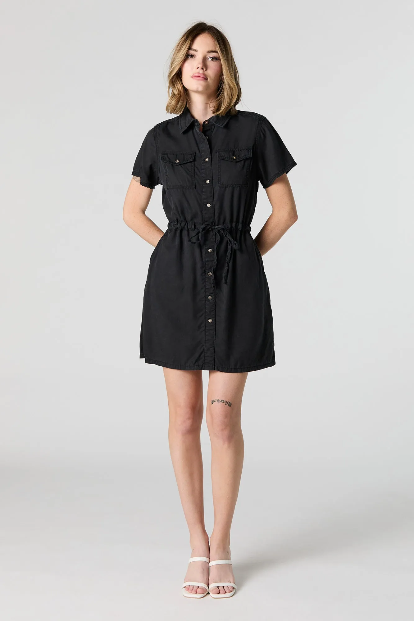 Button-Up Self Tie T-Shirt Dress