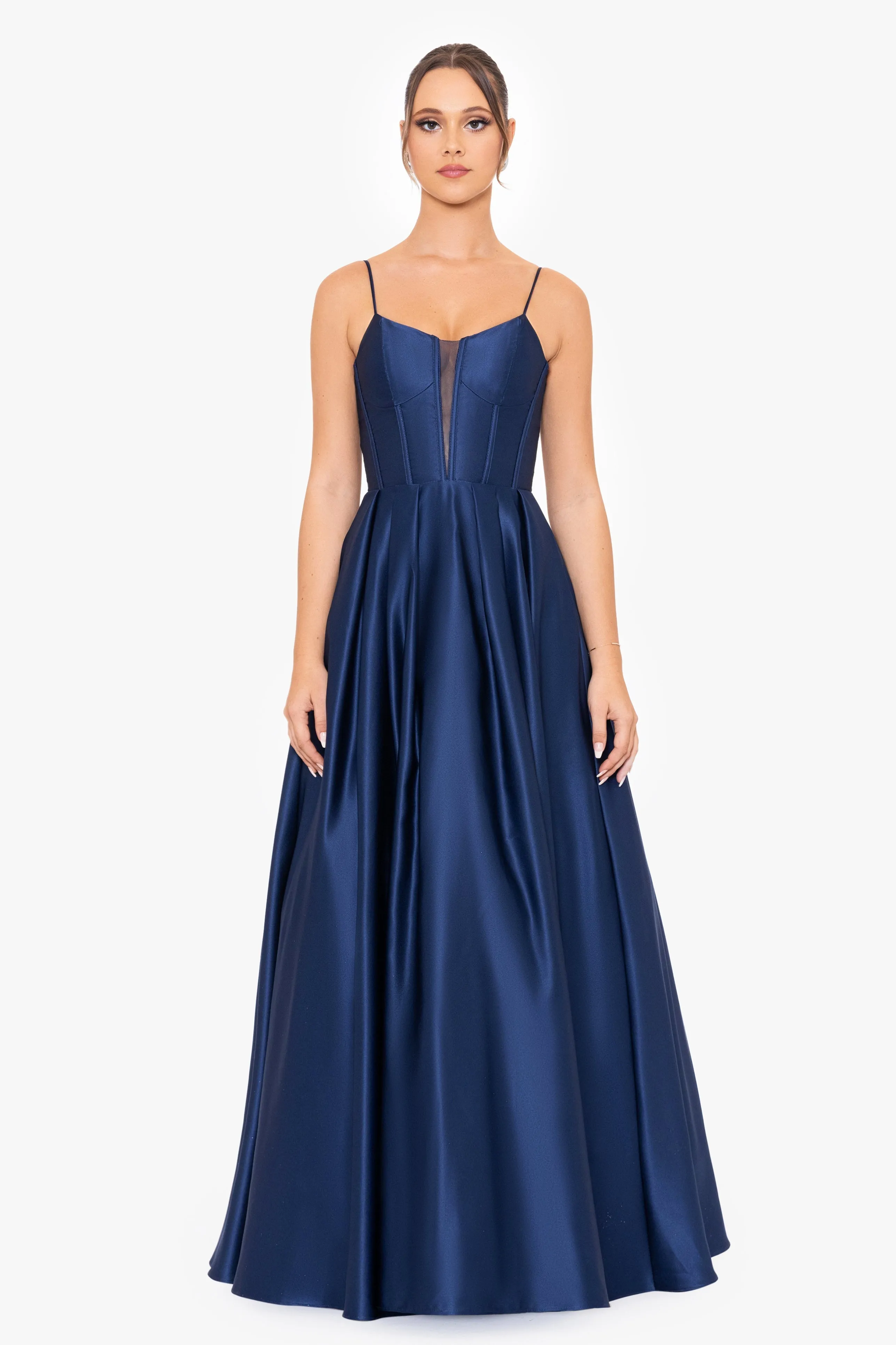 Carol Long Satin Mesh Insert Ballgown