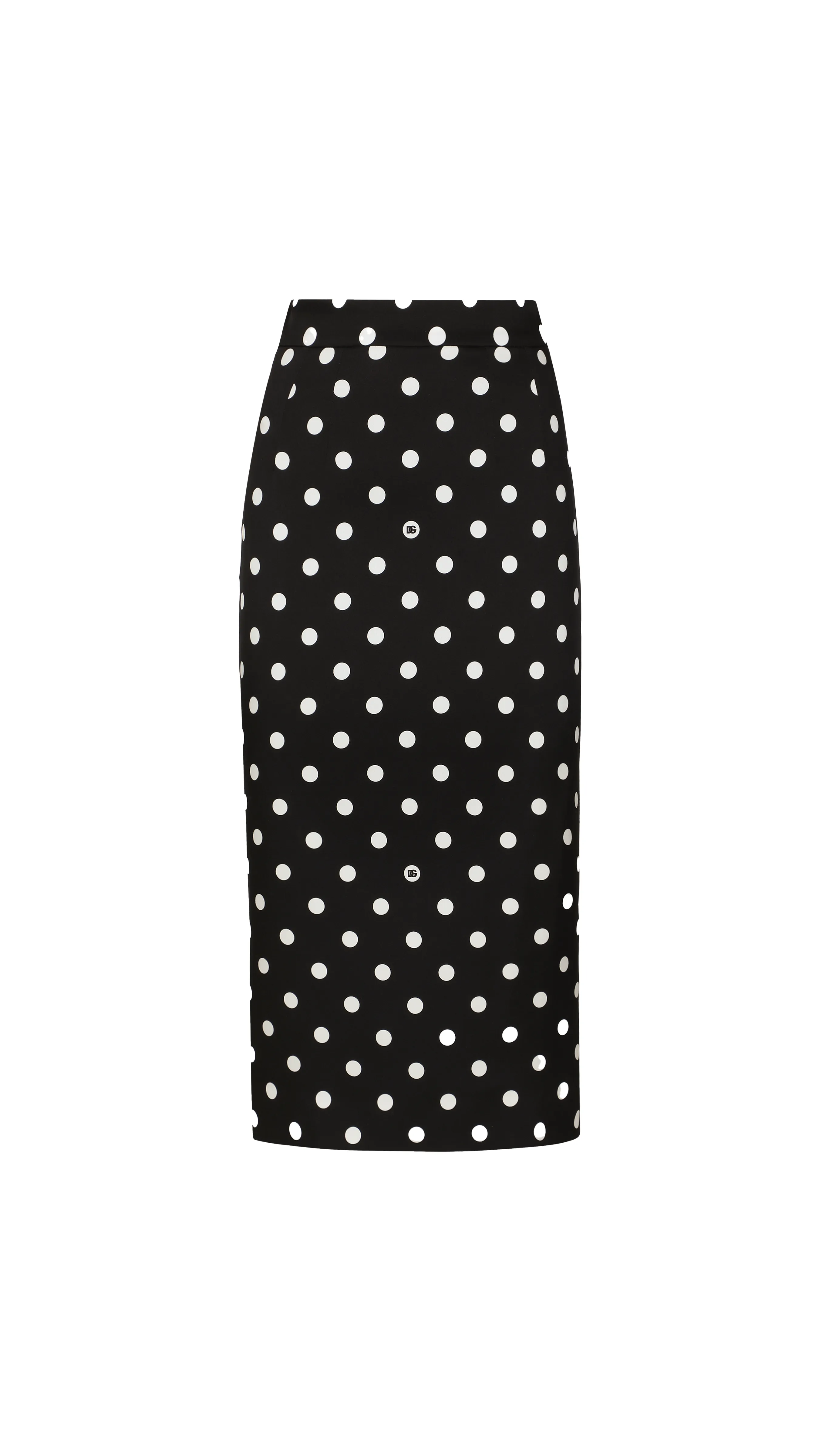 Charmeuse Calf-length Pencil Skirt With Polka-dot Print - Black\White