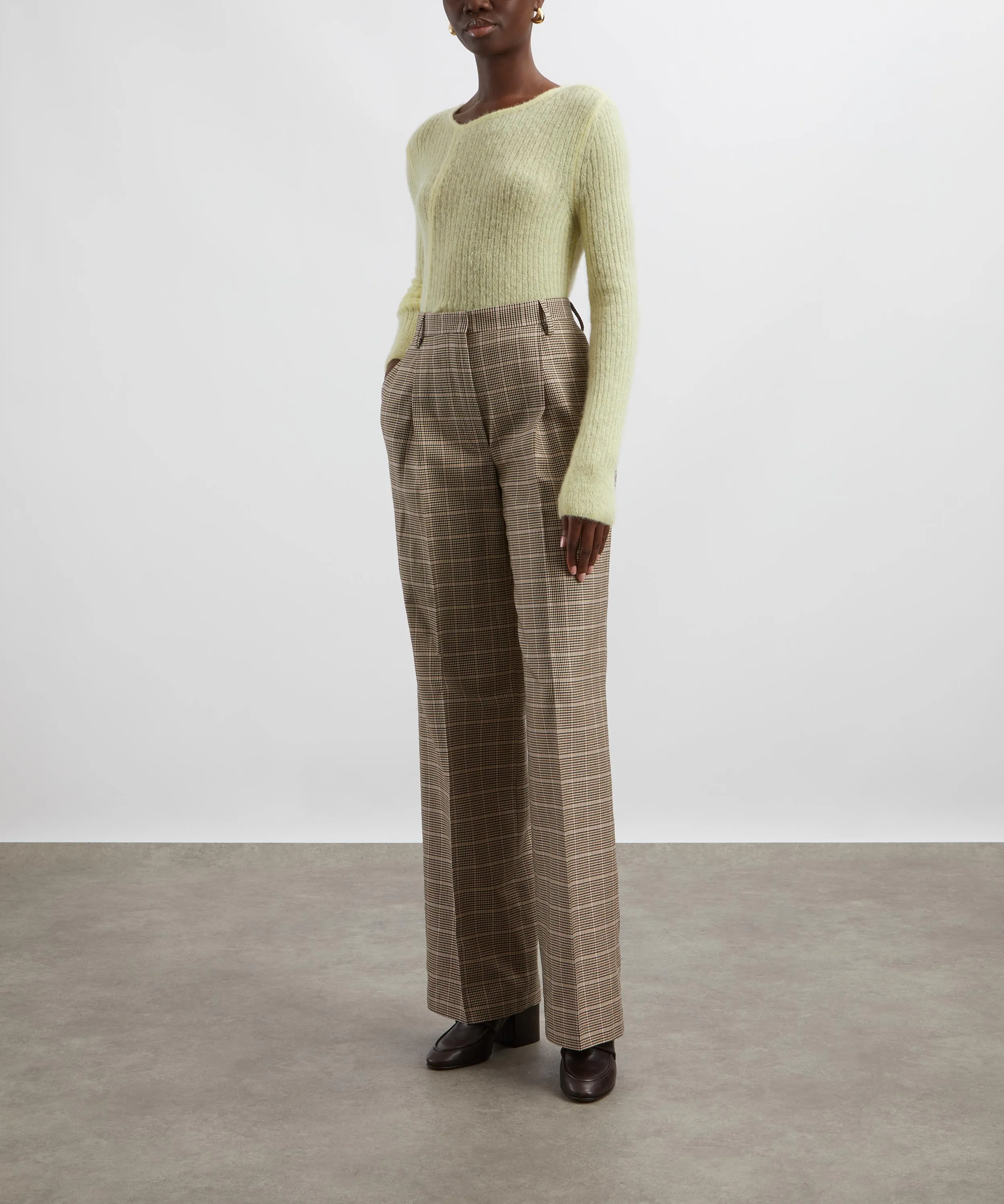 Checked Wool Wide-Leg Trousers