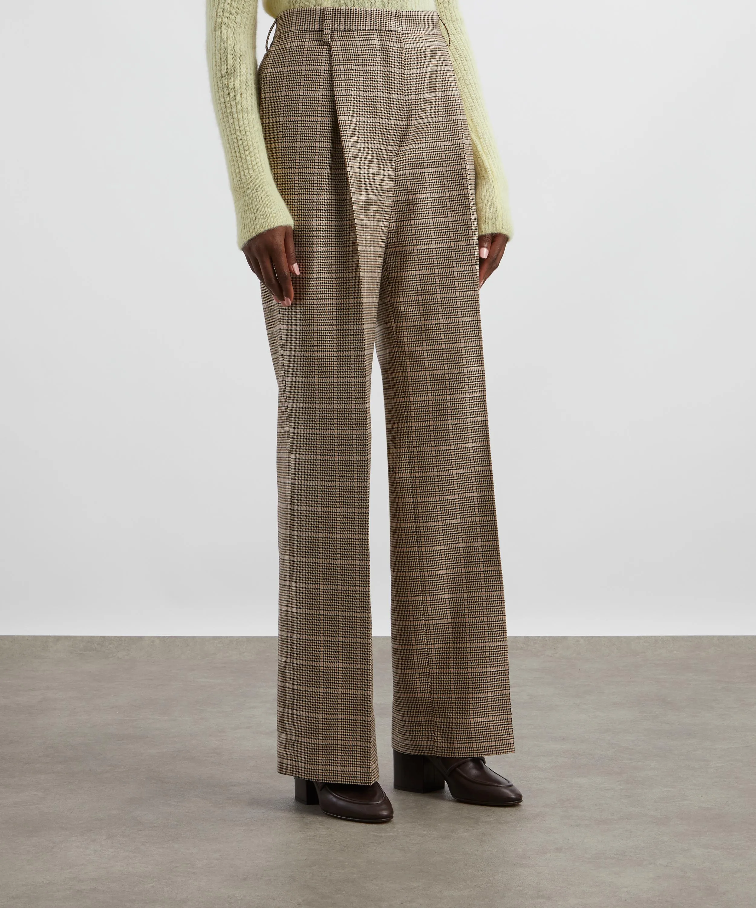 Checked Wool Wide-Leg Trousers