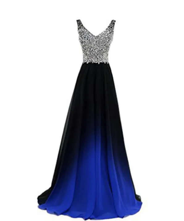 Chic Gradient Chiffon with Sequins Long Prom Dress, A-line Evening Gown