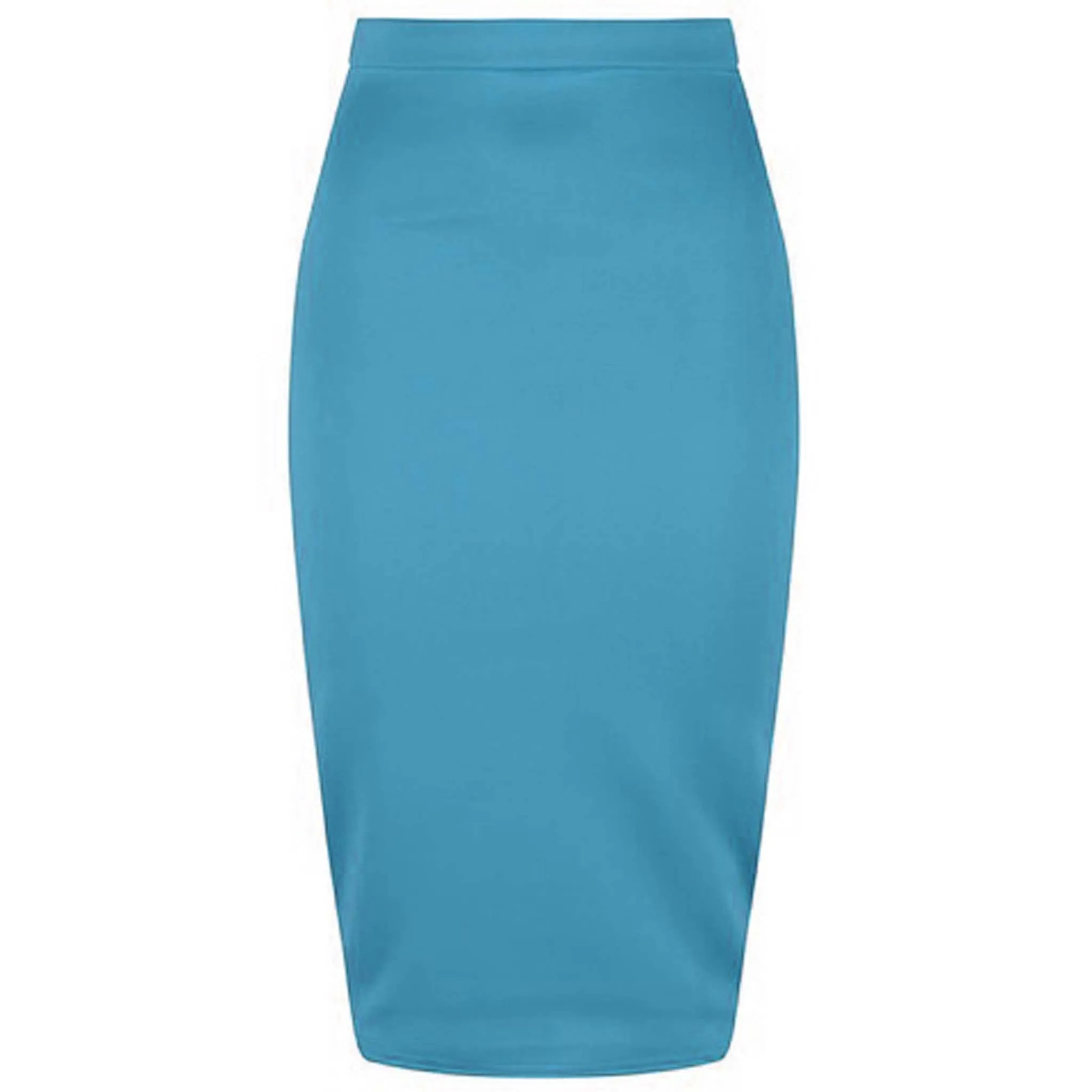 Classic Blue Stretch Pencil Bodycon Midi Office Work Skirt