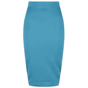 Classic Blue Stretch Pencil Bodycon Midi Office Work Skirt