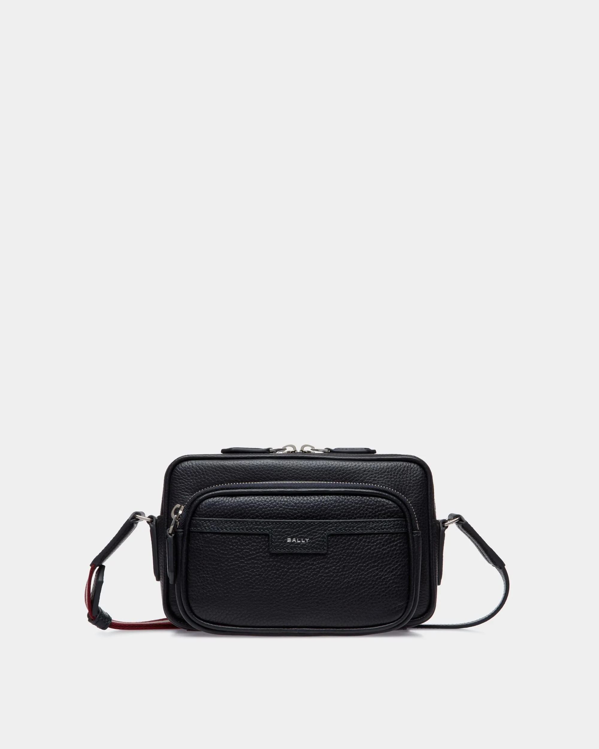 Code Crossbody Bag In Navy Blue Grained Leather 