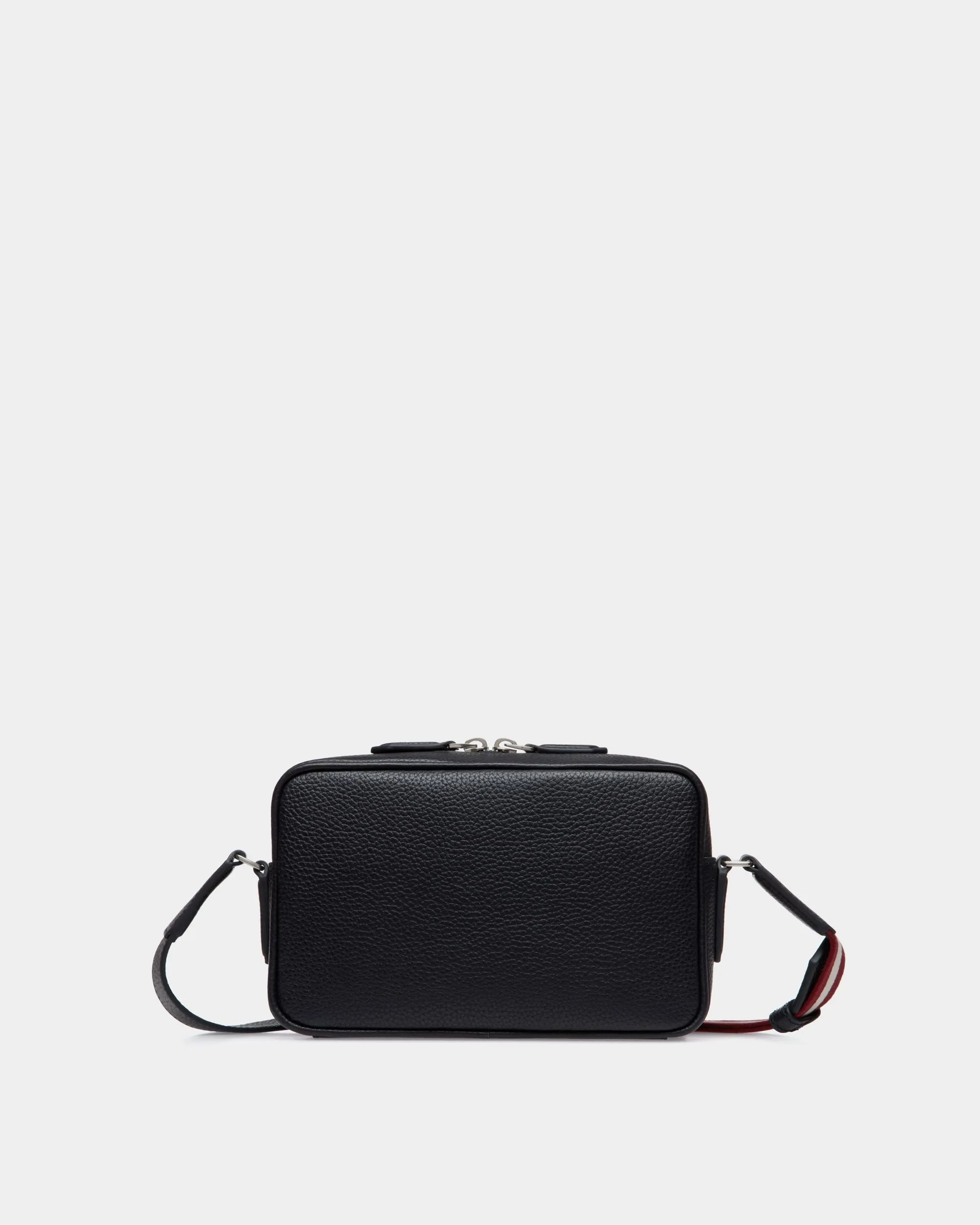 Code Crossbody Bag In Navy Blue Grained Leather 