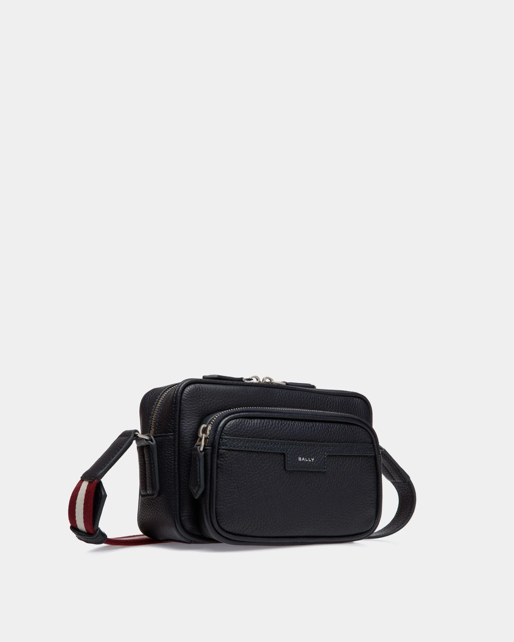 Code Crossbody Bag In Navy Blue Grained Leather 