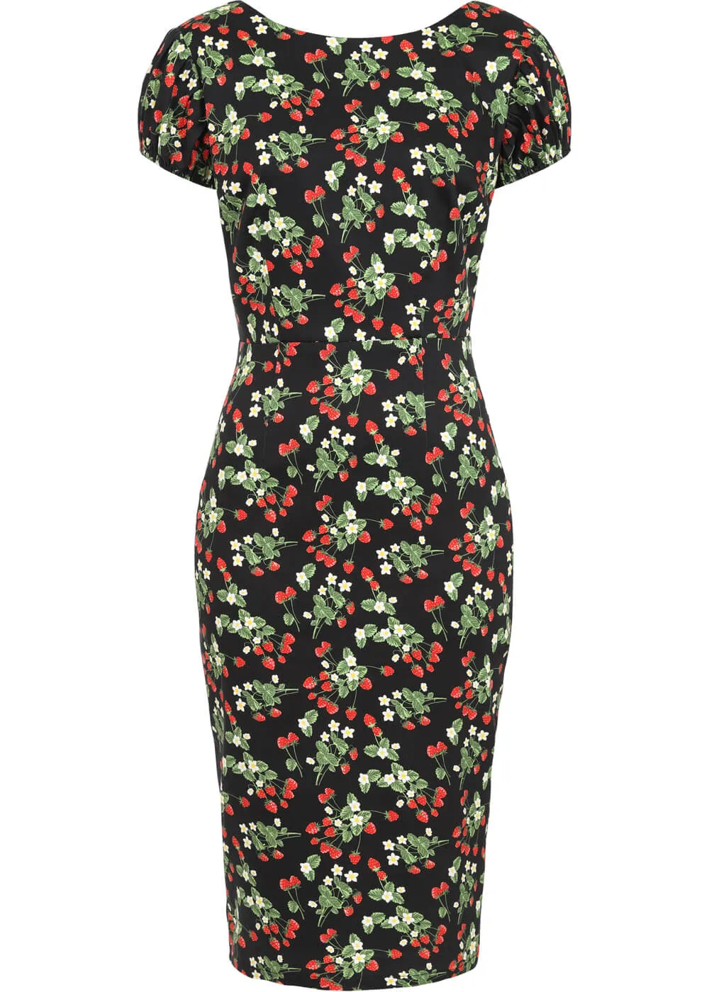 Collectif Demira Wild Strawberries 50's Pencil Dress Black