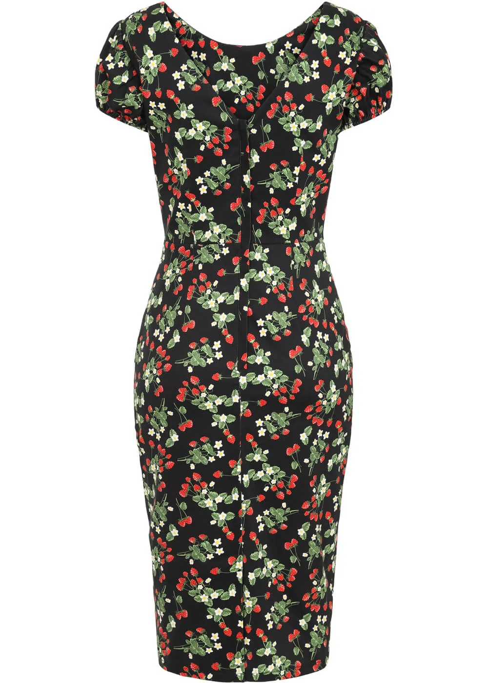 Collectif Demira Wild Strawberries 50's Pencil Dress Black