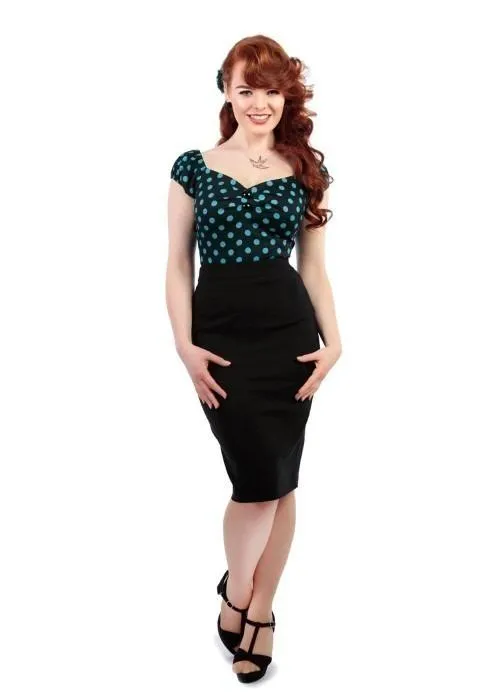 Collectif Polly Bengaline 50's Pencil Skirt Black