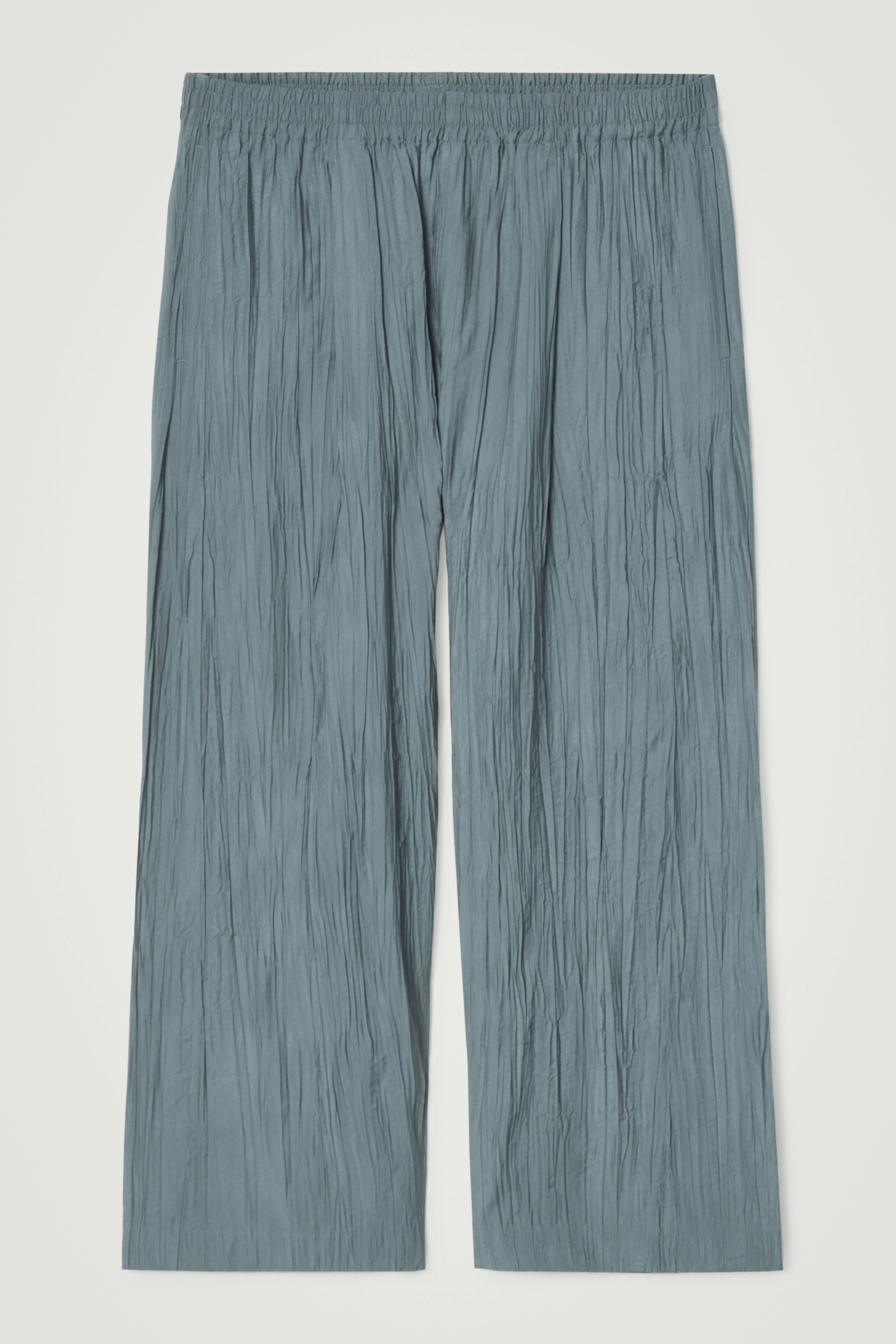 CRINKLED WIDE-LEG TROUSERS - Regular waist - Ankle length - BLUE - Men | H&M GB