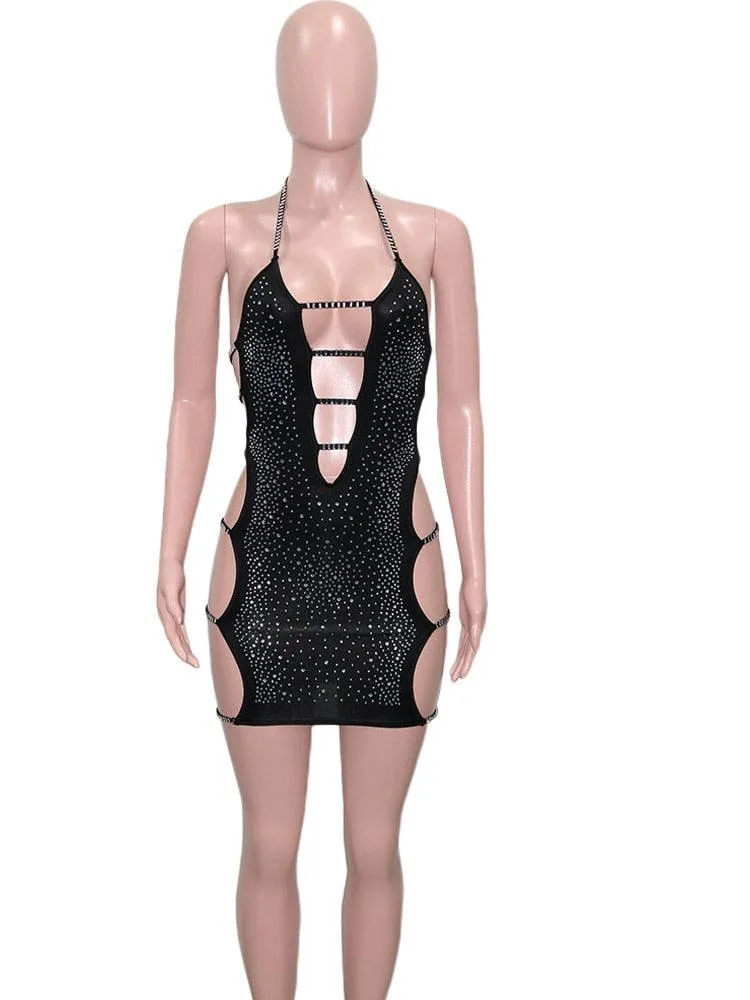 Cut Out Crystal Mini Dress