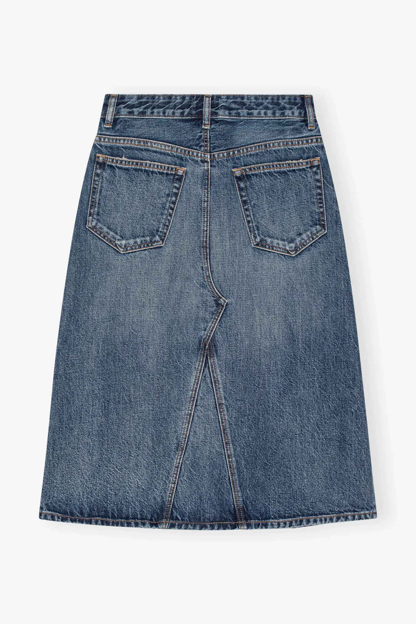 Dark Blue Heavy Washed Denim Midi Skirt