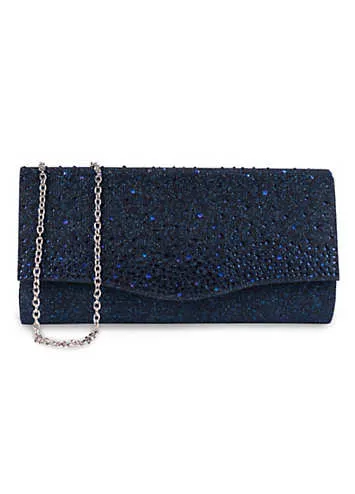 Deja Navy Glitter Lurex Clutch Handbag by Paradox London | Look Again