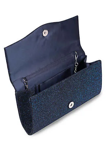 Deja Navy Glitter Lurex Clutch Handbag by Paradox London | Look Again