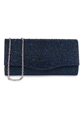 Deja Navy Glitter Lurex Clutch Handbag by Paradox London | Look Again