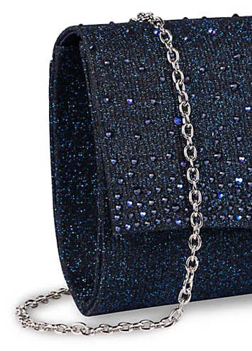 Deja Navy Glitter Lurex Clutch Handbag by Paradox London | Look Again